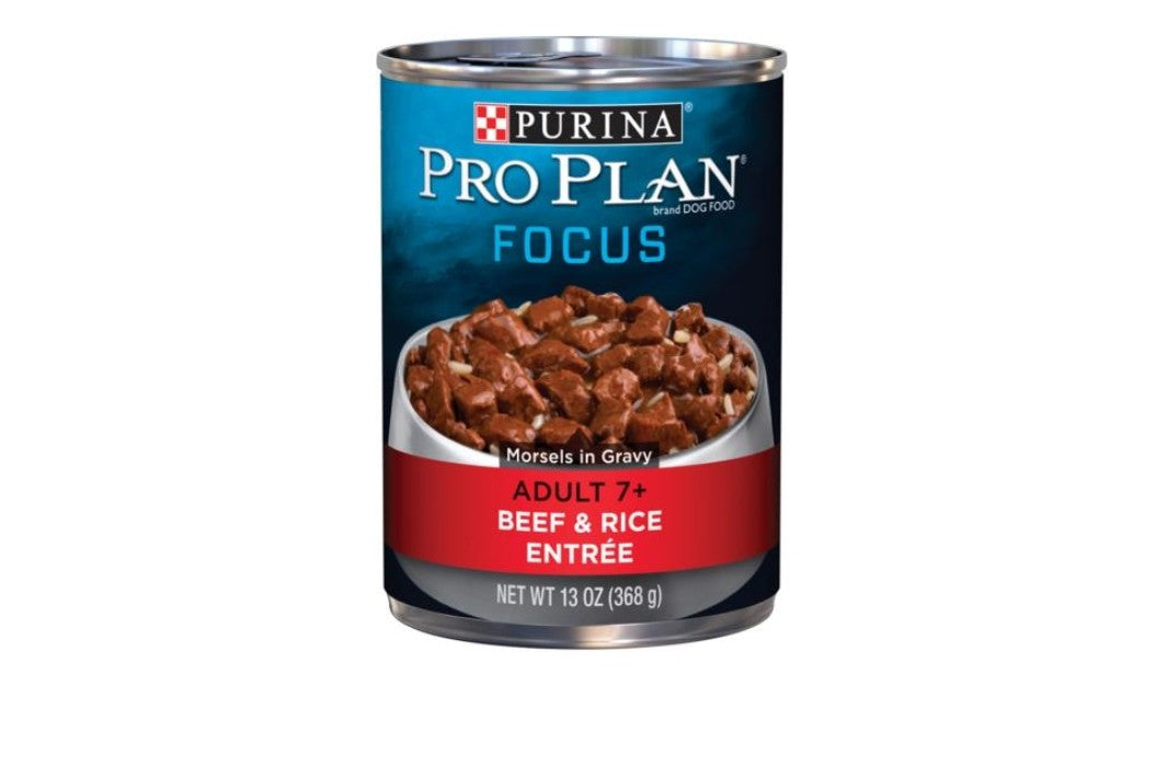 Pro Plan 7+ Beef And Rice Morsels In Gravy Senior Dog 12 pack 13oz cans