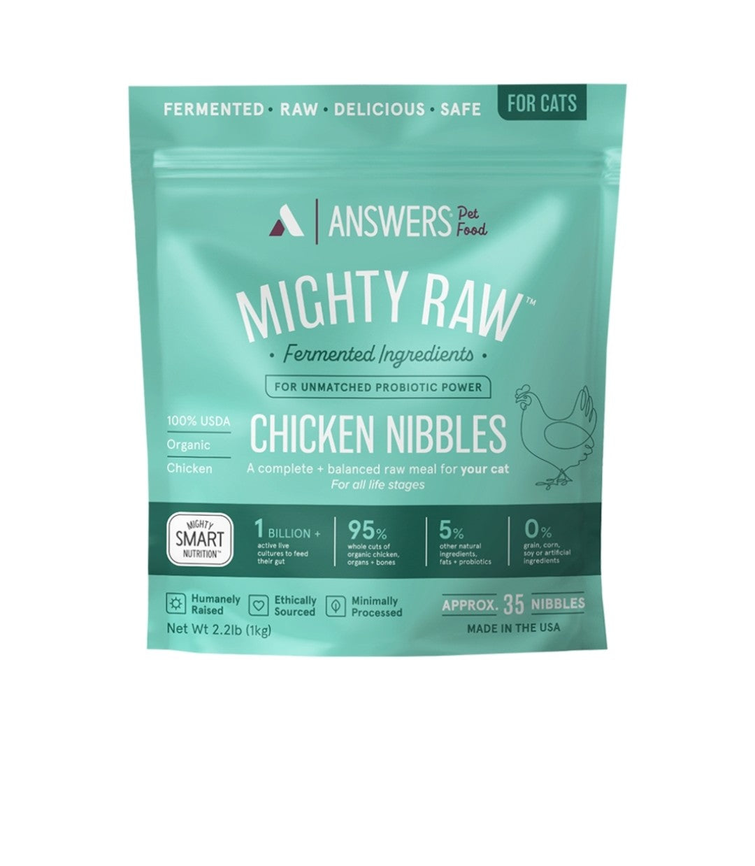 Answers Cat Mighty Raw Frozen Chicken Nibbles 2.2lb