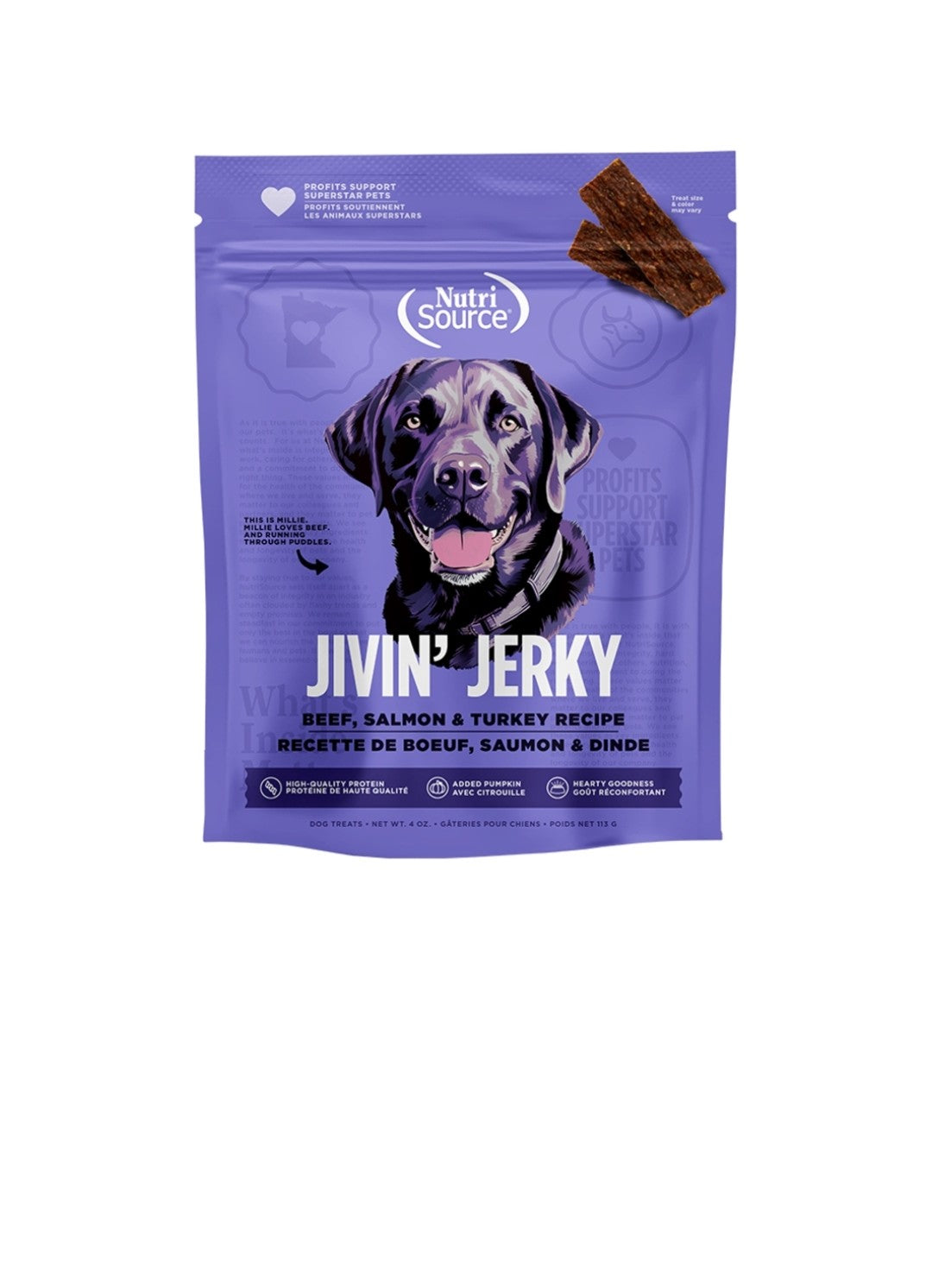 Nutrisource Dog Jivin Jerky Beef, Salmon and Turkey 4oz