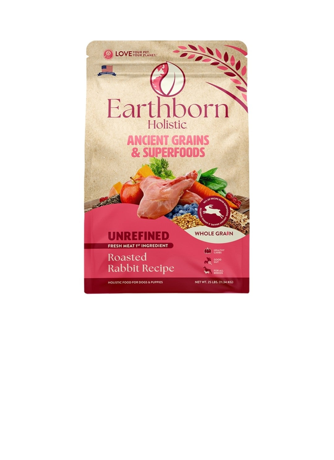 Earthborn Dog Unrefined With Ancient Grains And Roasted Rabbit 25 lbs