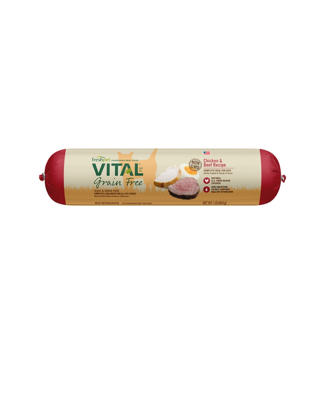 Freshpet Cat Refrigerated Vital Grain Free Roll Chicken and Beef 1 lbs