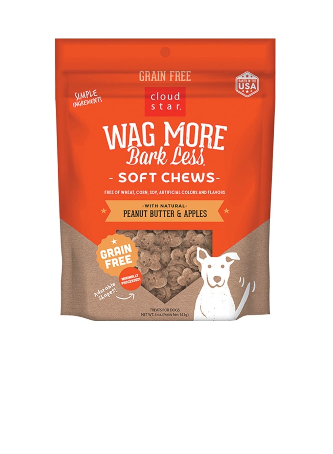 Cloud Star Dog Wag More Bark Less Grain Free Chewy Peanut butter And Apple 5 oz