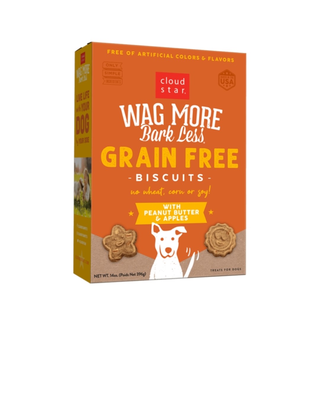 Cloud Star Dog Wag More Bark Less Grain Free Crunchy Treats Peanut butter and Apple 14 oz