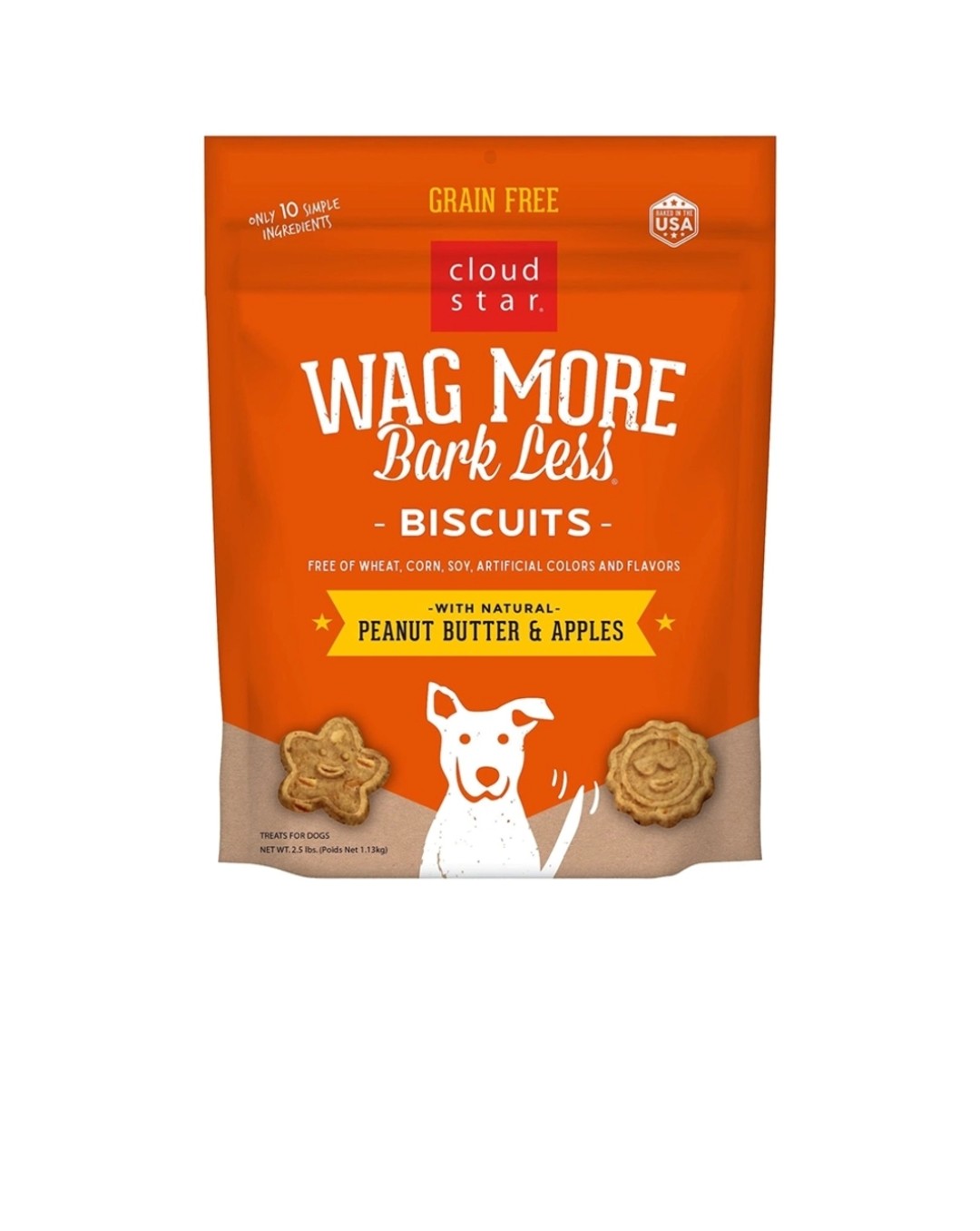 Cloud Star Dog Wag More Bark Less Grain Free Crunchy Treats Peanut Butter and Apple 2.5 lbs