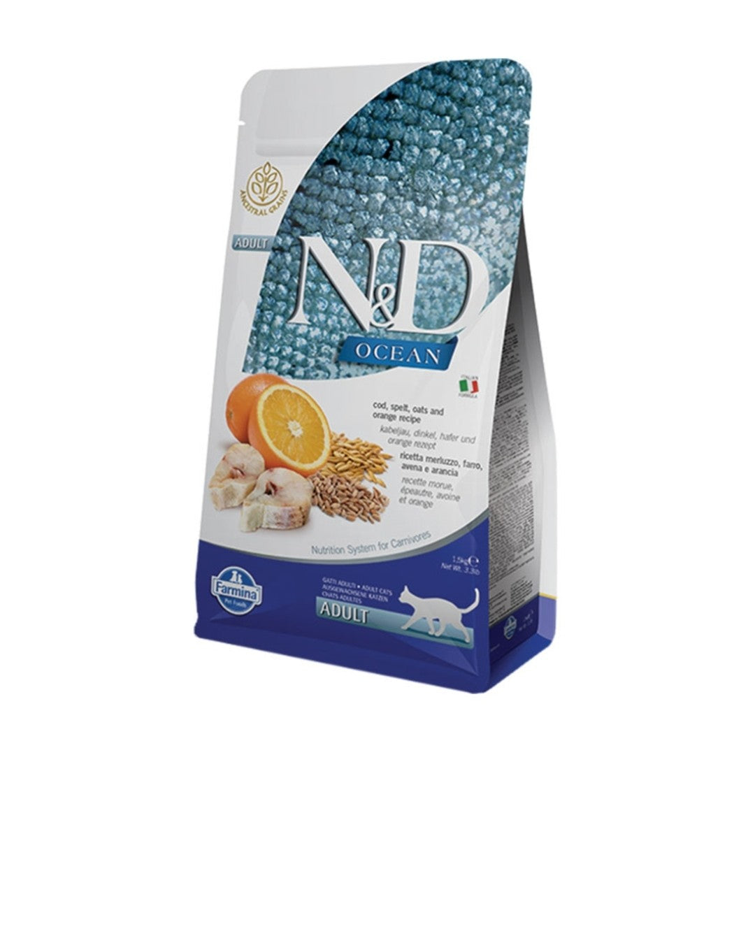 Farmina Cat N&D Ocean Adult Ancestral Grain Cod Spelt Oats and Orange 3.3 lbs