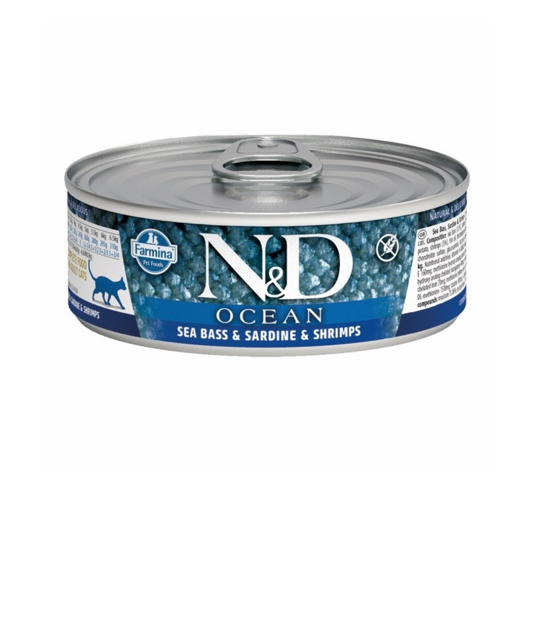 Farmina Cat N&D Ocean Grain Free Sea Bass Sardine and Shrimp 2.5 oz cans 24 pack