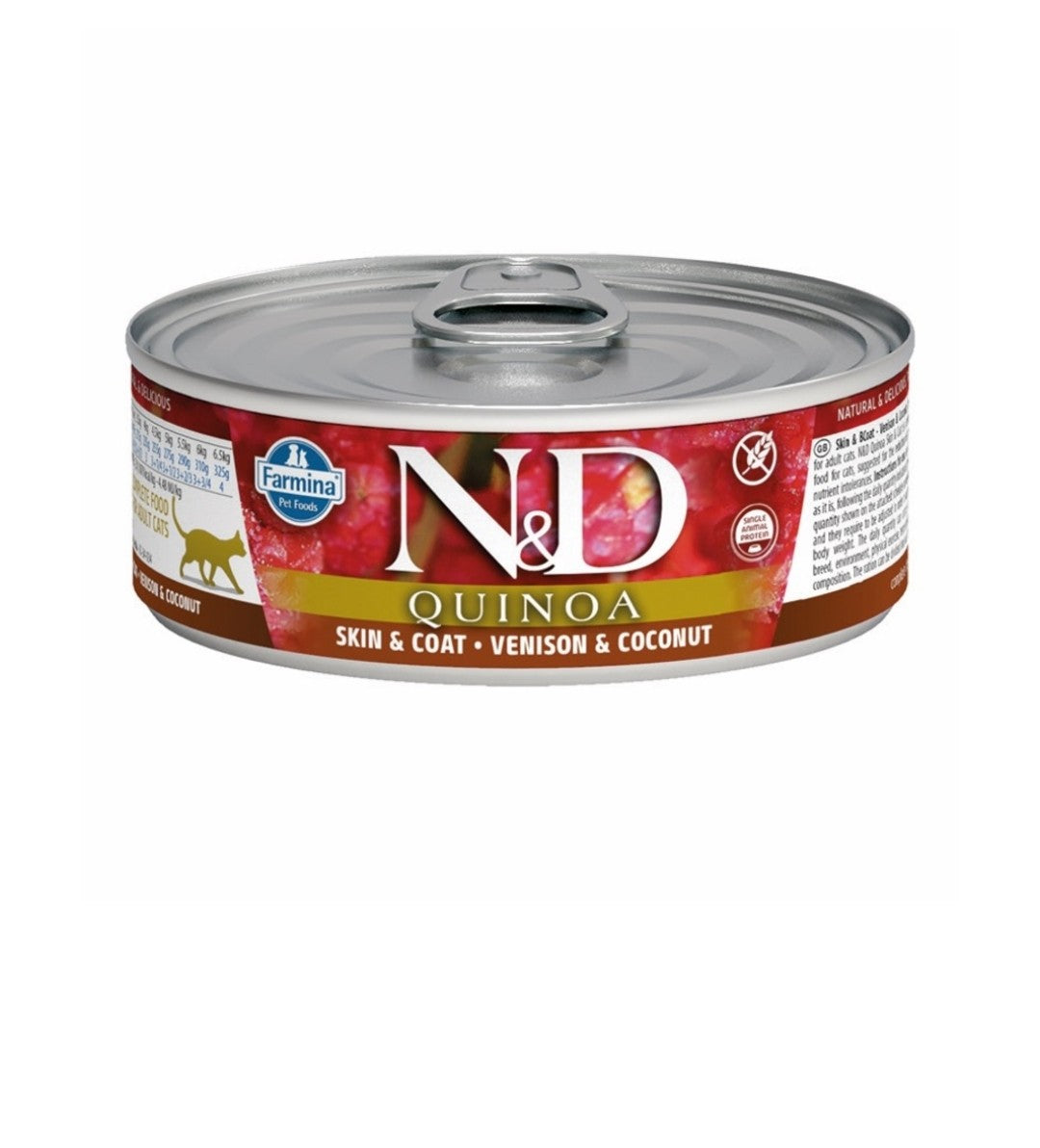 Farmina Cat N&D Quinoa Skin and Coat Grain Free Venison and Coconut 2.80 oz Cans 24 pack