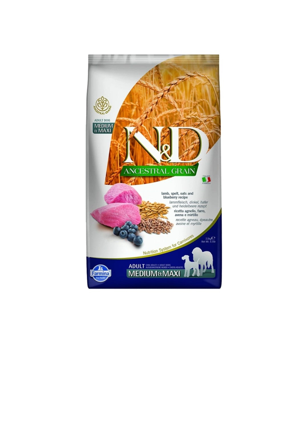 Farmina Dog N&D Ancestral Grain Medium And Maxi Lamb and Blueberry 5.5 lbs