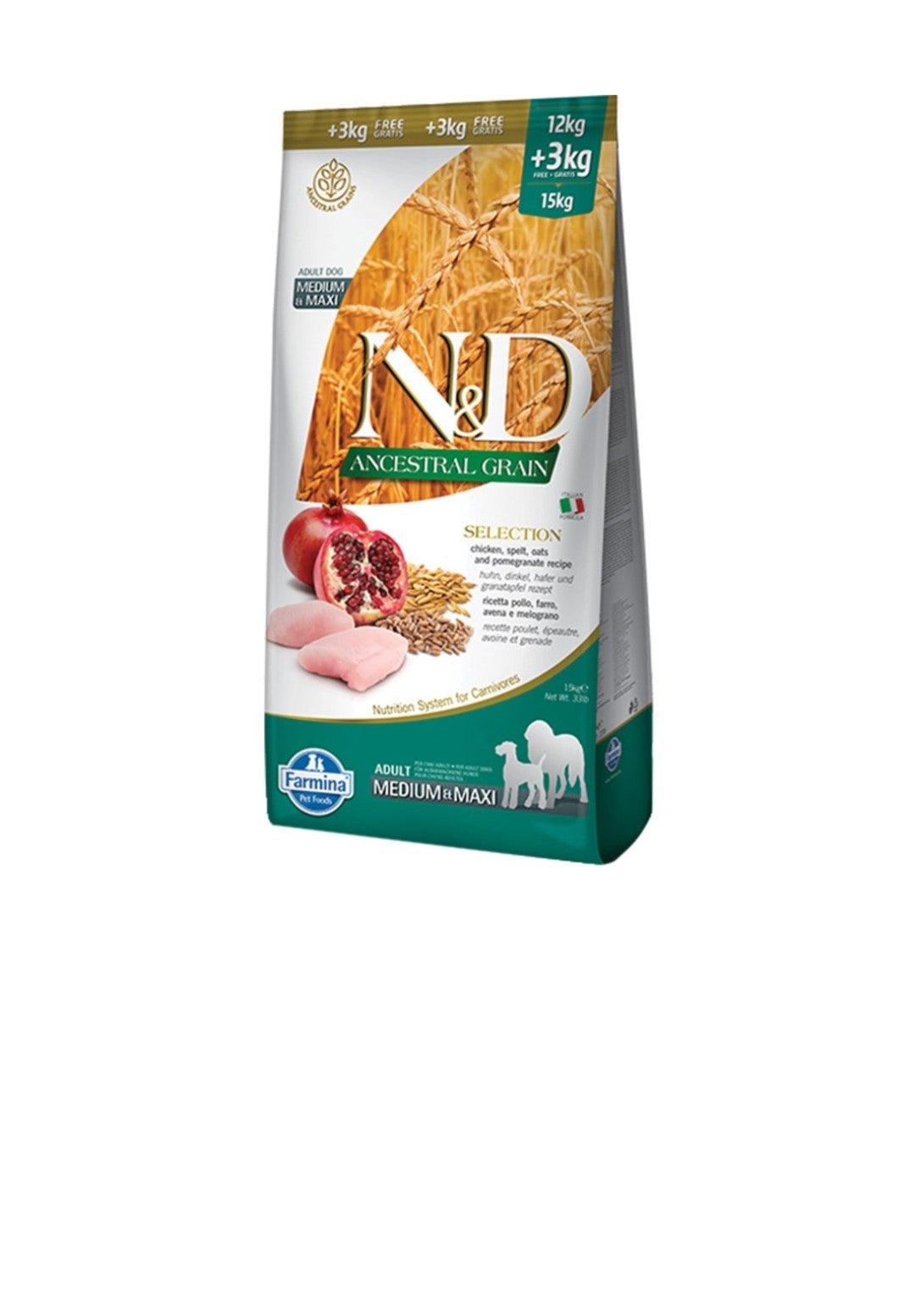Farmina Dog N&D Ancestral Grain Medium And Maxi Selection 33 lbs