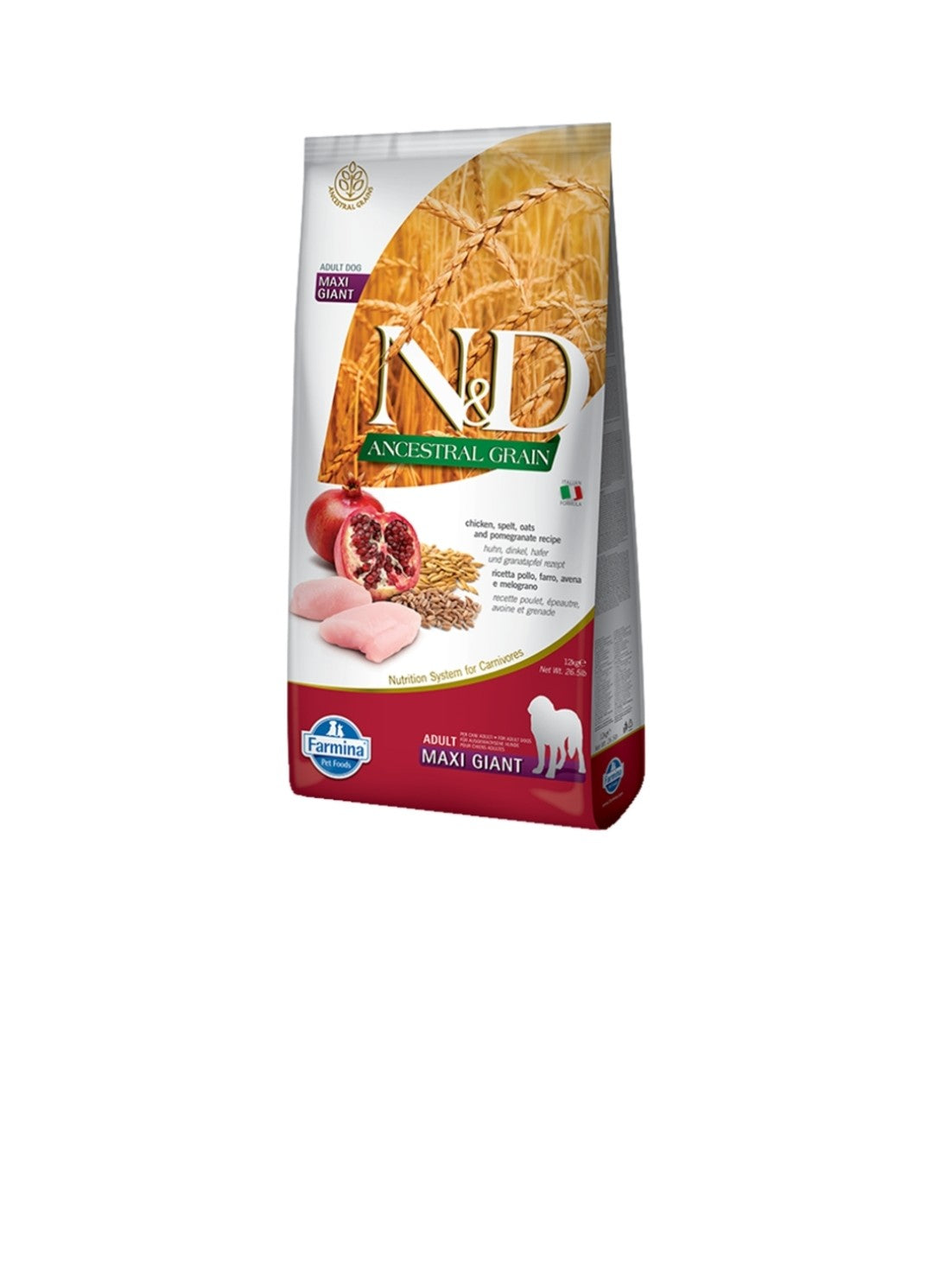 Farmina Dog N&D Ancestral Grain Adult Maxi and Giant Chicken and Pomegranate 26.4 lbs