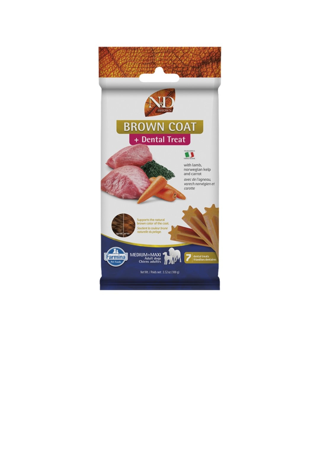 Farmina Dog N&D Brown Coat Treat Medium And Maxi Grain Free Lamb Carrot and Kelp 100g