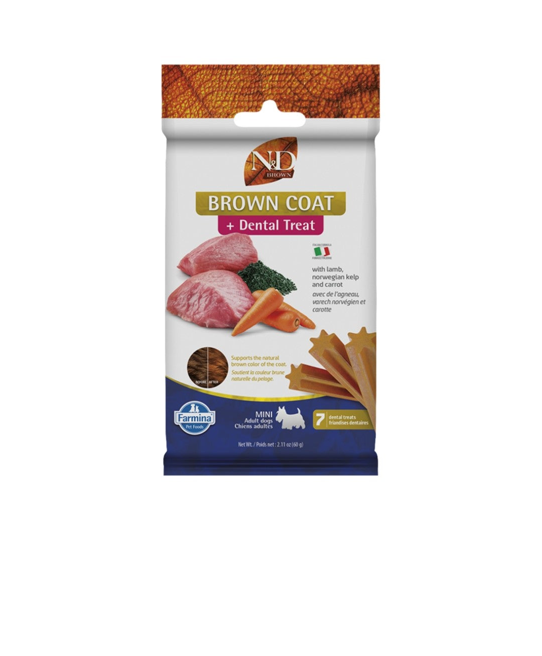 Farmina Dog N&D Brown Coat Treat Mini Grain Free Lamb Carrot and Kelp 60g