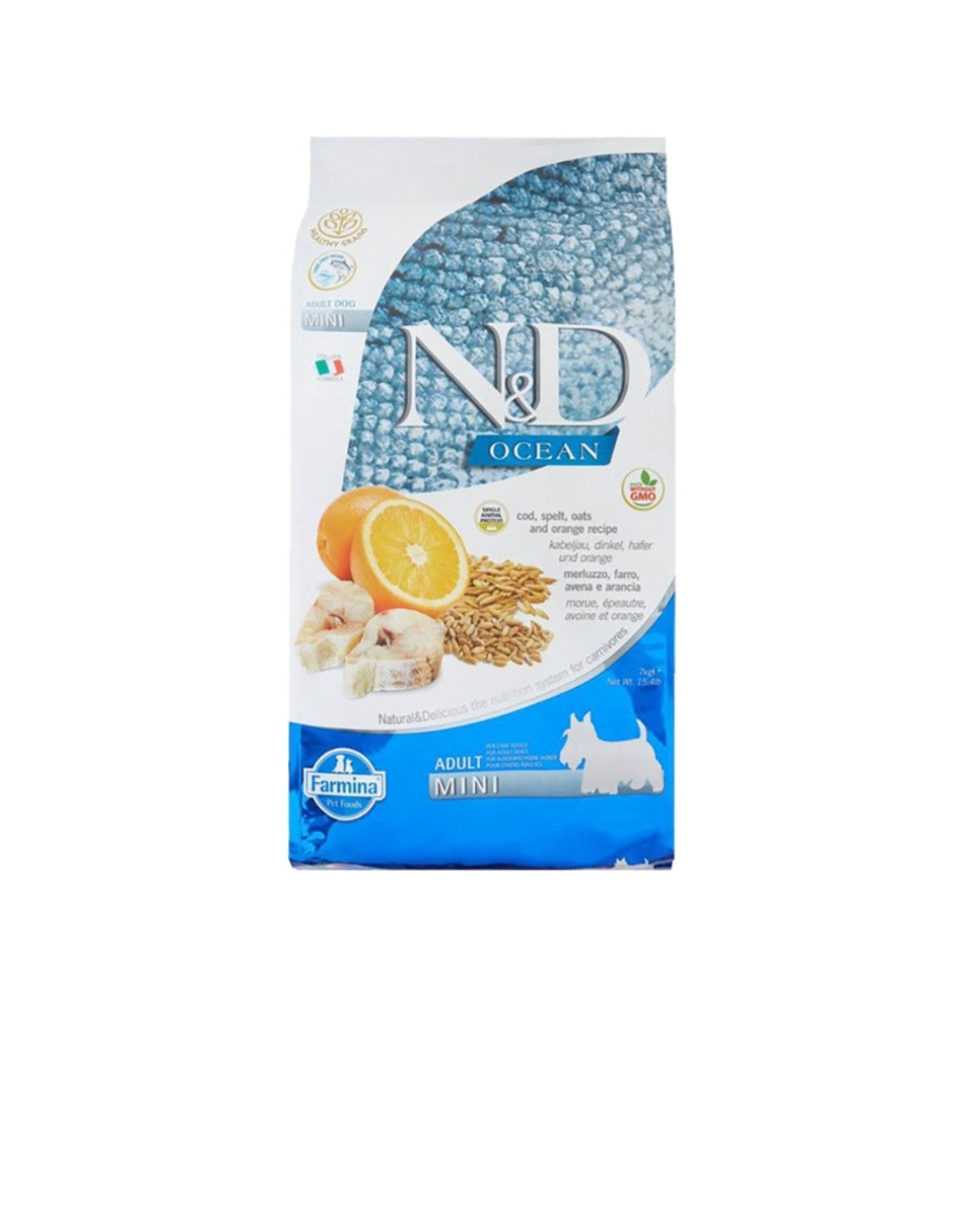 Farmina Dog N&D Ocean Adult Mini Ancestral Grain Cod Spelt Oats and Orange 15.4