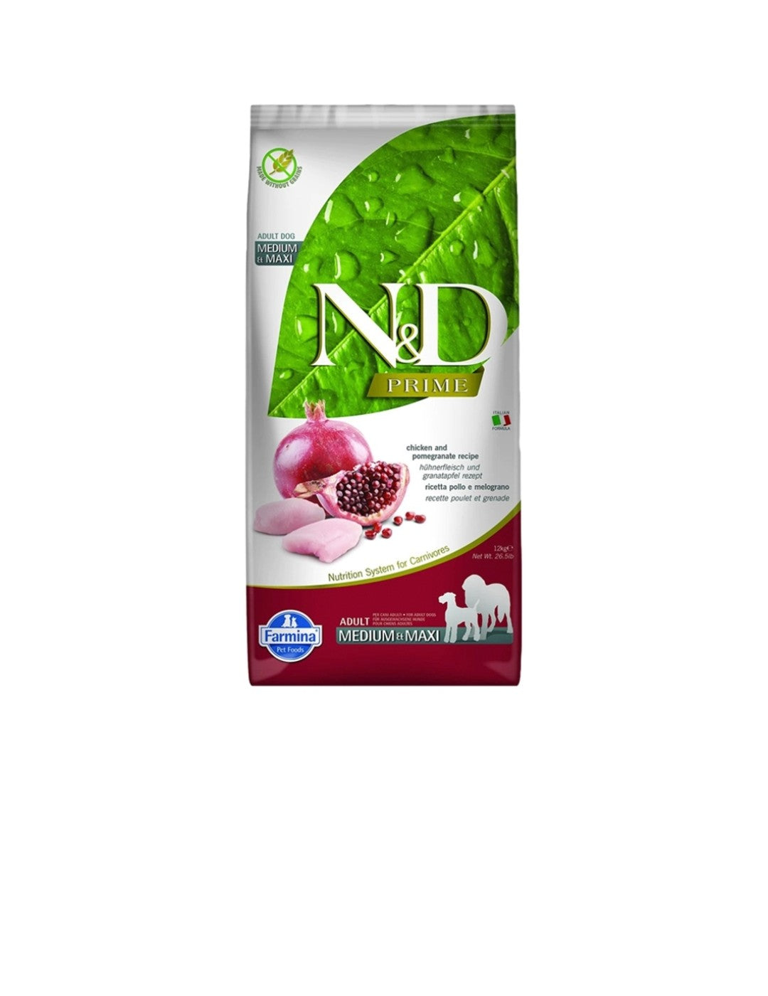 Farmina Dog N&D Prime Adult Medium And Maxi Grain Free Chicken And Pomegranate 5.5 lbs