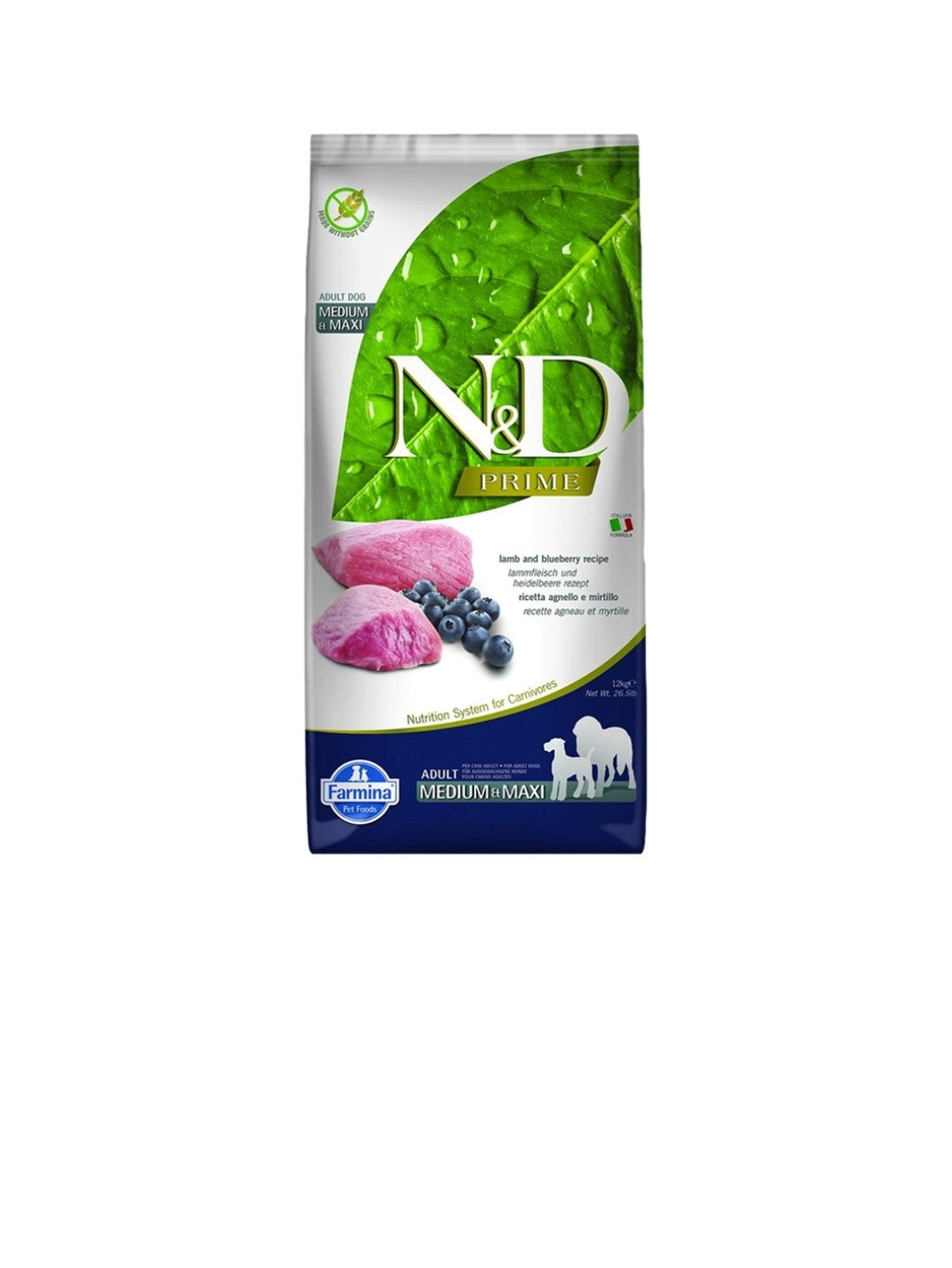 Farmina Dog N&D Prime Adult Medium And Maxi Grain Free Lamb and Blueberry 5.5 lbs