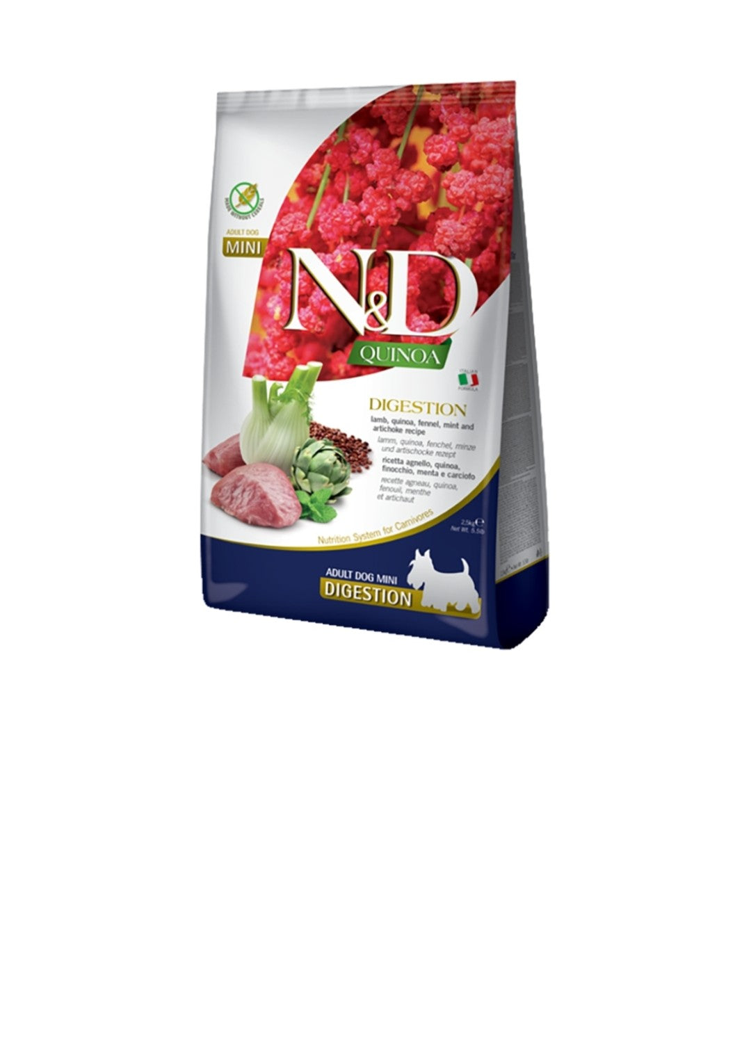 Farmina Dog N&D Quinoa Ault Digestion Mini Grain Free Lamb Fennel Mint and Artichoke 5.5 lbs