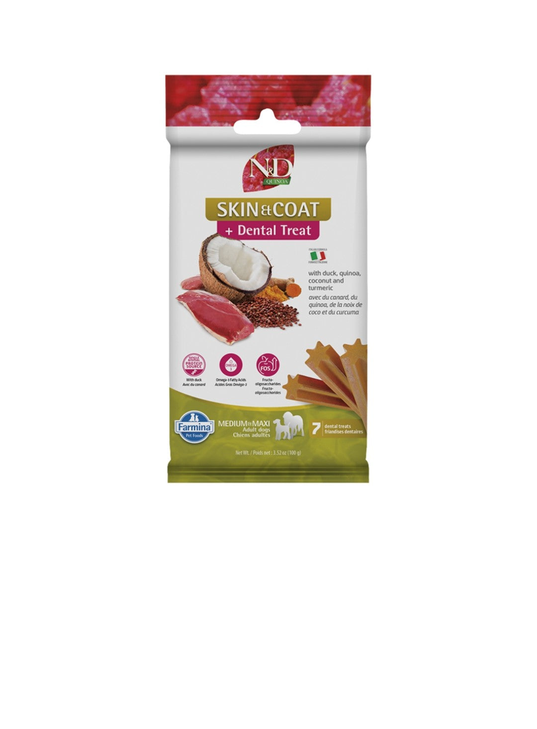 Farmina Dog N&D Quinoa Skin and Coat Treat Medium and Maxi Grain Free Duck 100 g