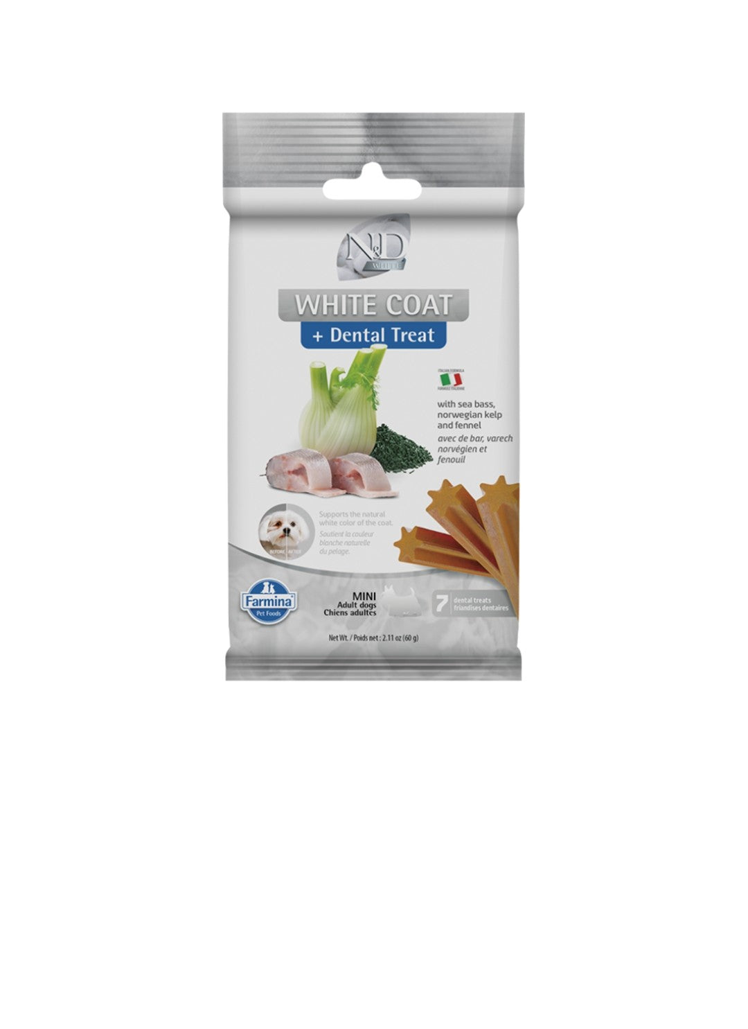 Farmina Dog N&D White Coat Treat Mini Grain Free Seabass Kelp and Fennel 60 g