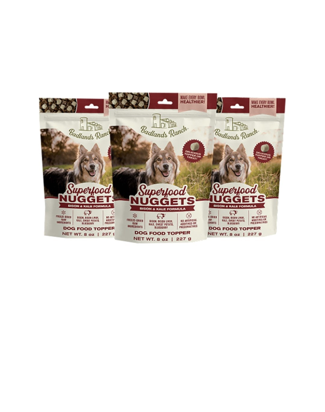 Badlands Ranch Dog Grain Free Superfood Nuggets Bison and Kale Toppers 8 oz