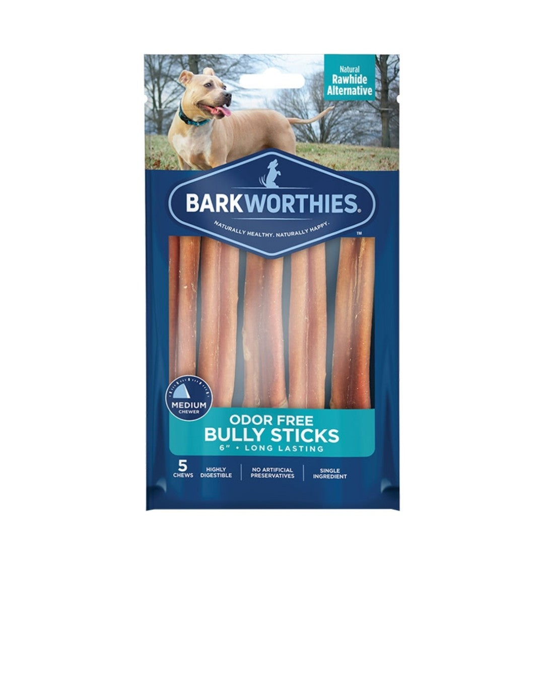 Barkworthies Dog Odor Free Bully 6 Inch 5 Pack