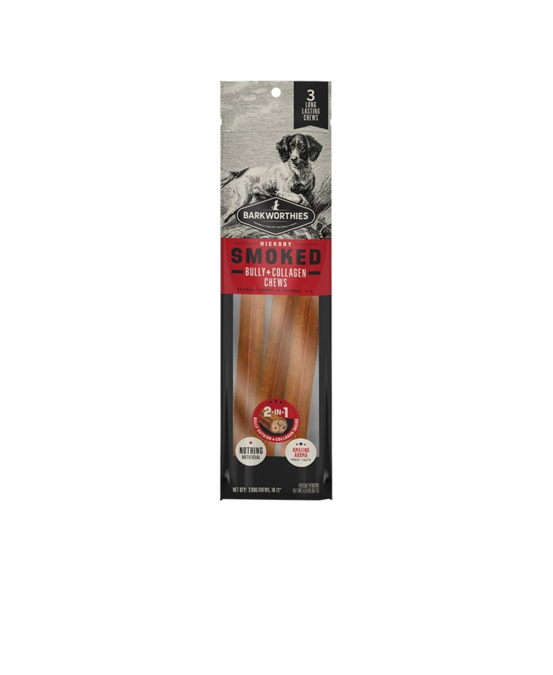 Barkworthies Dog Smoked Bully Collagen 10 Inch 3 pack