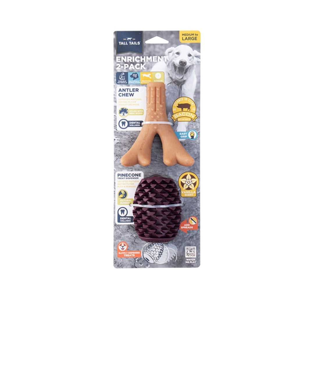 Tall Tails Dog Enrichment 2 Pack Antler and Pinecone Medium 15 in