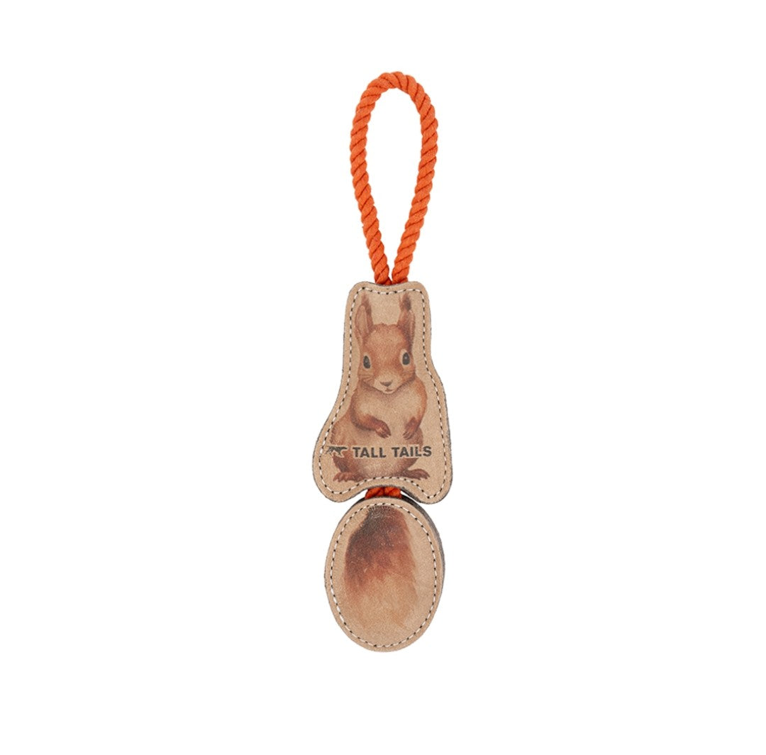 Tall Tails Dog Natural Leather Color Jointed Tug Squirrel 16 in