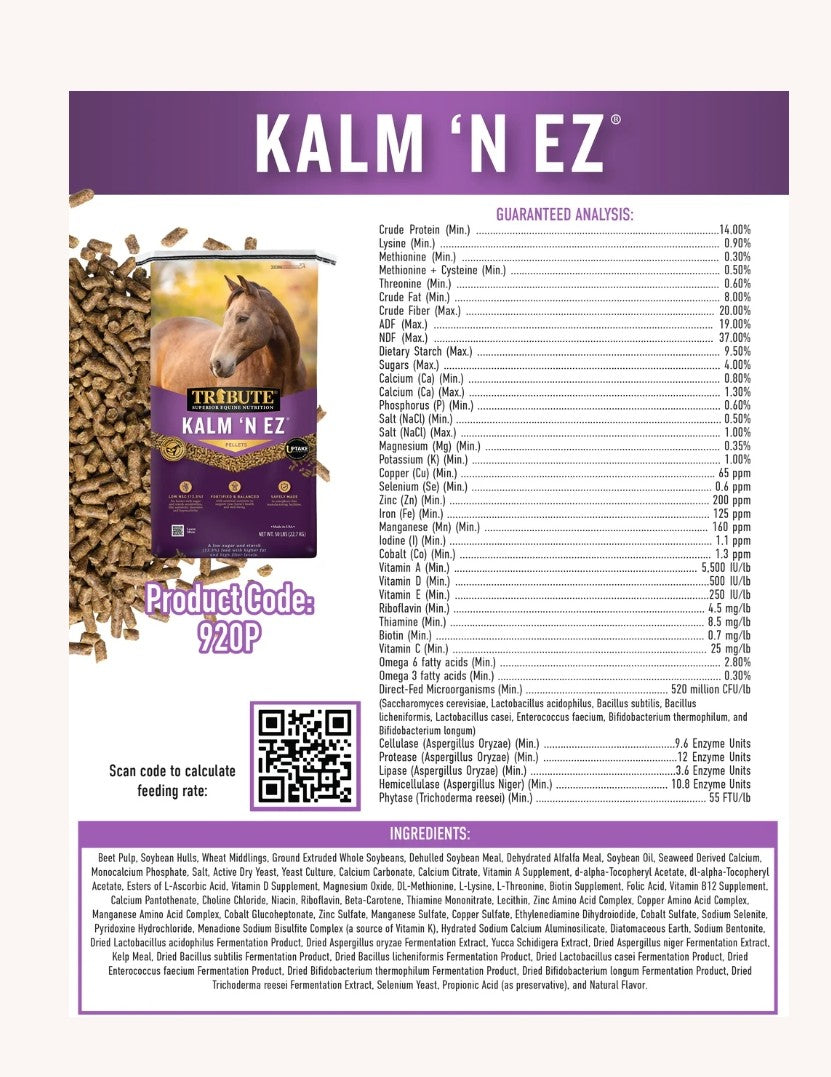 Tribute Kalm N EZ Pellet Low NSCFeed 50 lbs