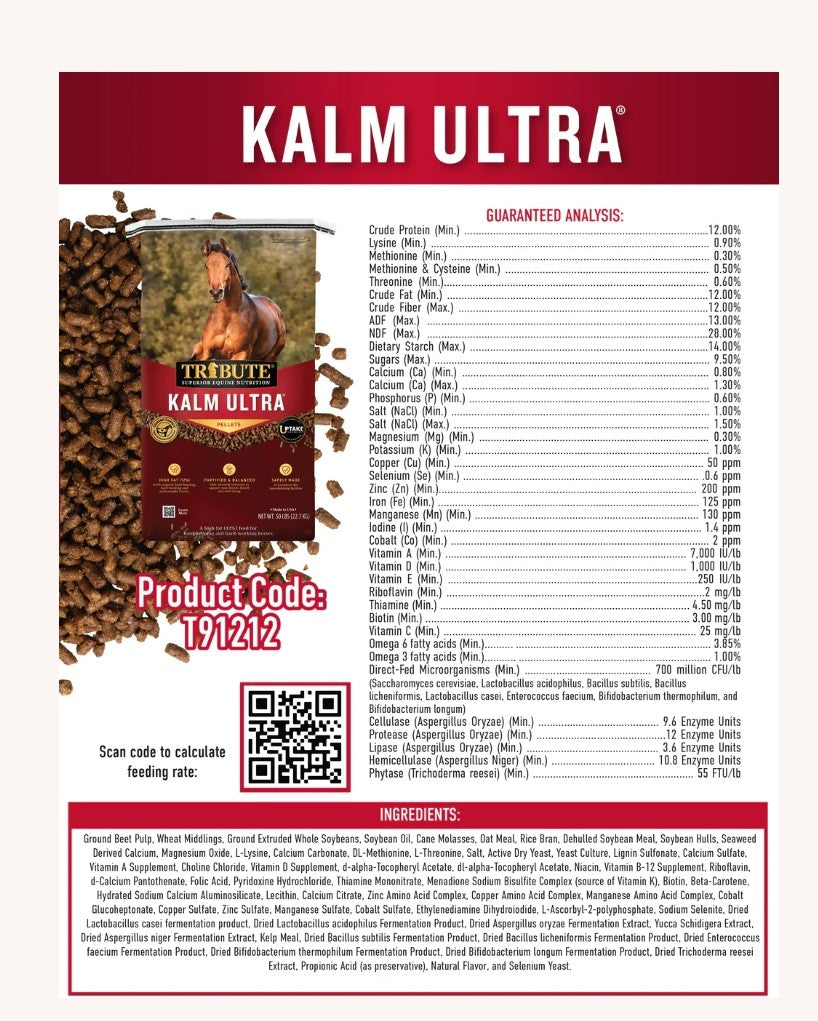 Tribute Kalm Ultra Pelleted High Fat Horse feed 50lb