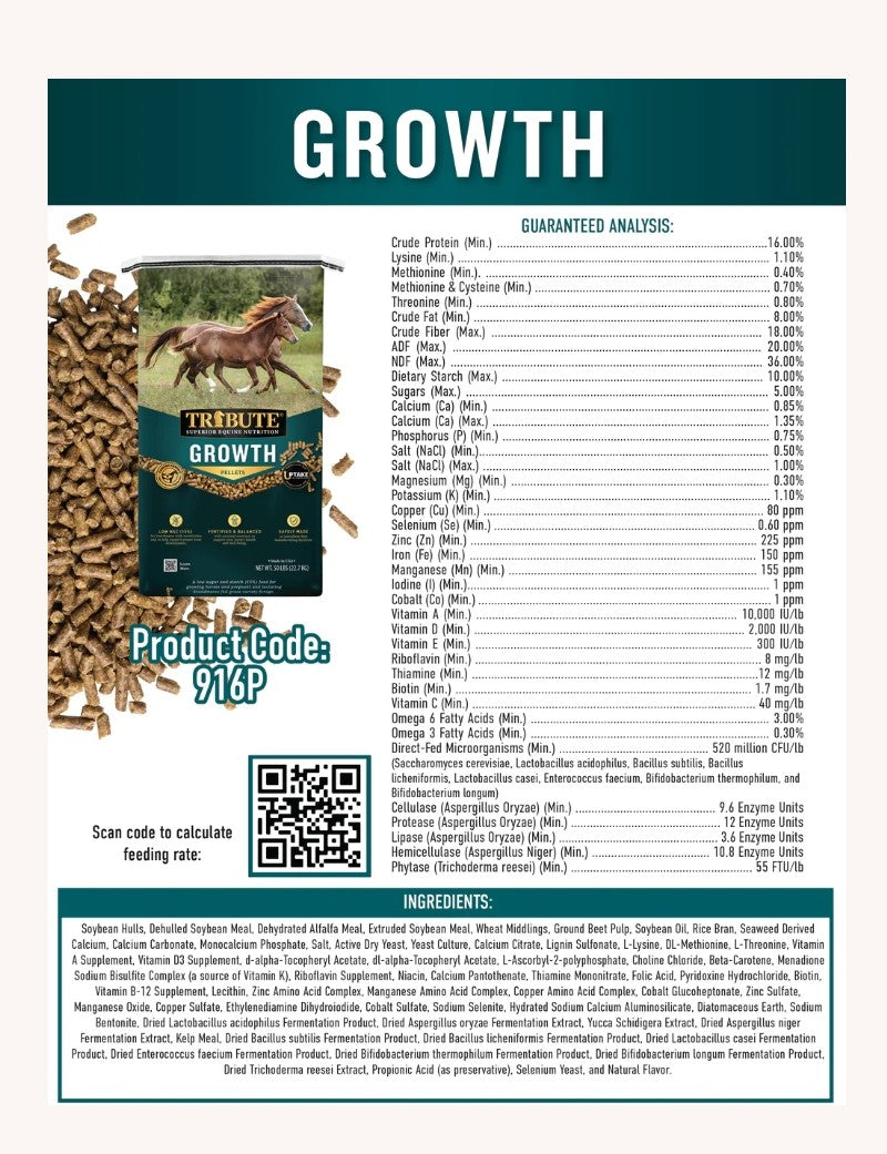 Tribute Growth Pellet Low NSC Horse Feed For Mares and Foals 50 lbs