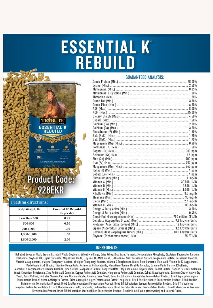 Tribute Essential K Rebuild Ration Balancer With Turmeric and Chromium 50 lbs