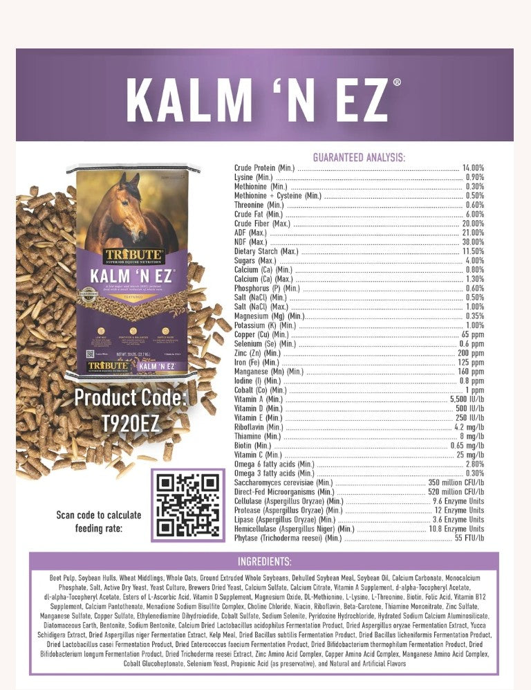Tribute Kalm N EZ Textured Low NSC Horse Feed 50 lbs