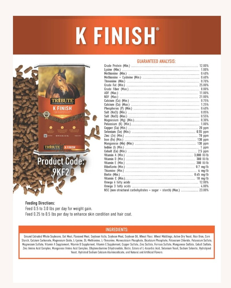 Tribute K Finish Extruded High Fat Horse Supplement 40 lbs