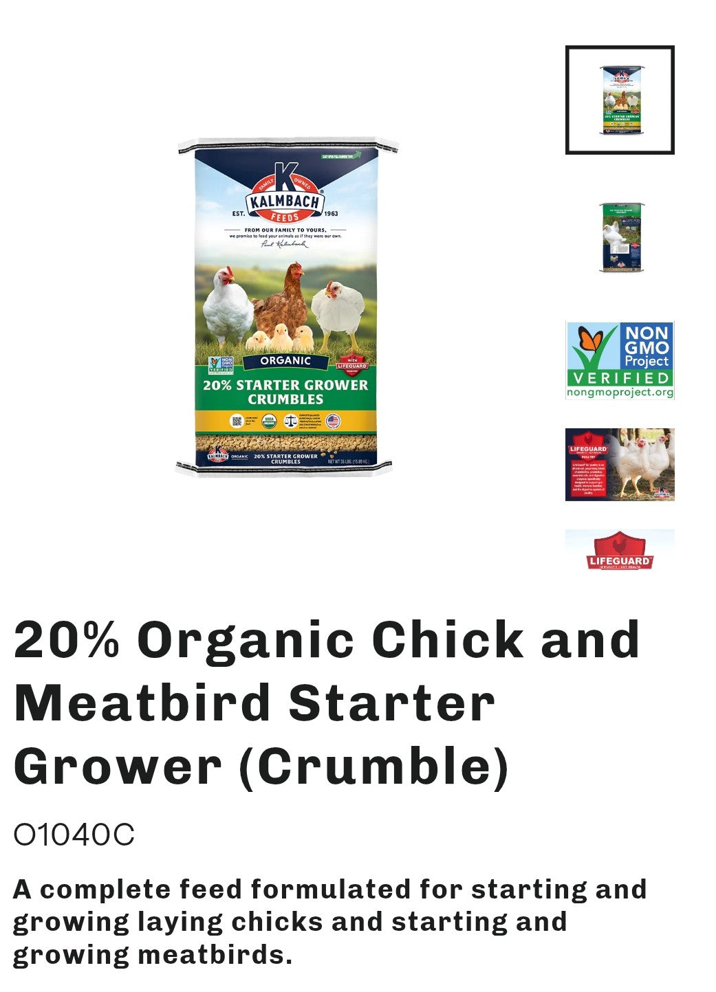 20% Organic Chick & Meatbird Starter Grower Crumble 35lb