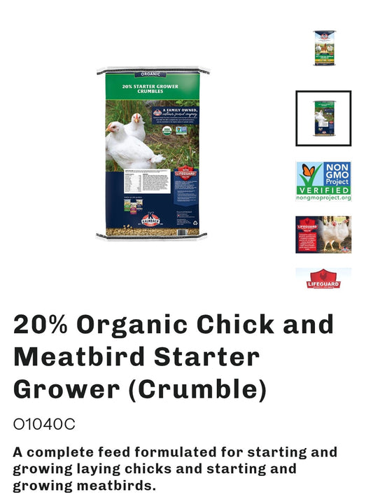20% Organic Chick & Meatbird Starter Grower Crumble 35lb