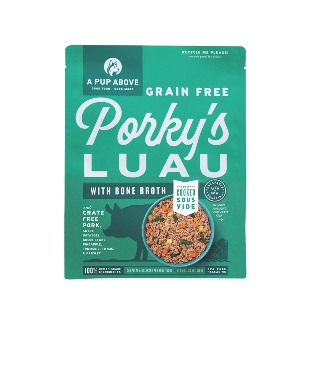 A Pup Above Frozen Grain Free Dog Food Pork 3lb