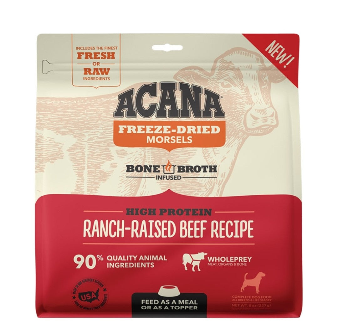 Acana Dog Food Grain Free Freeze Dried Morsels Ranch Raised Beef Recipe 8 oz
