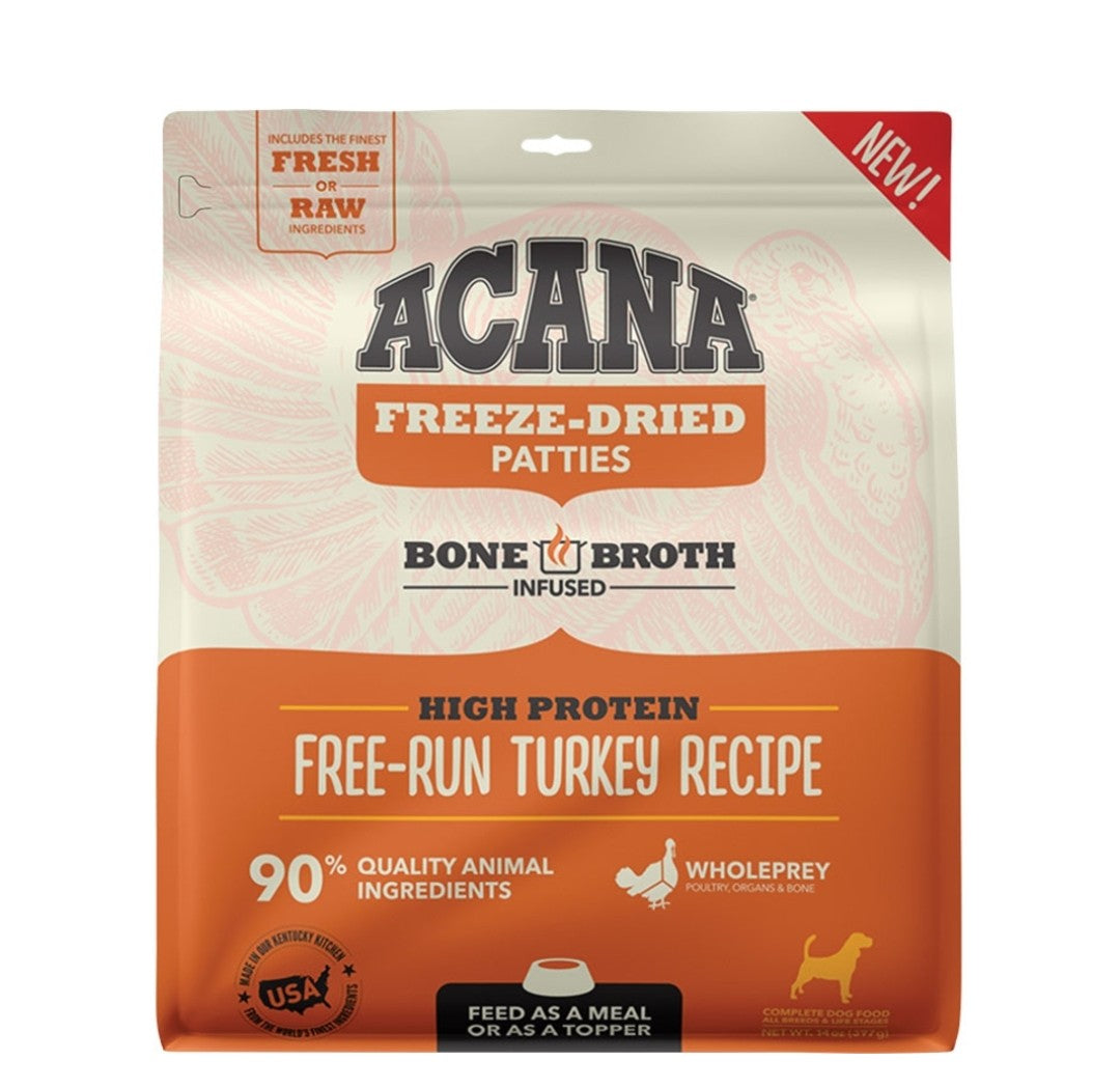 Acana Dog Food Grain Free Freeze Dried Patties Free Run Turkey Recipe 14 oz