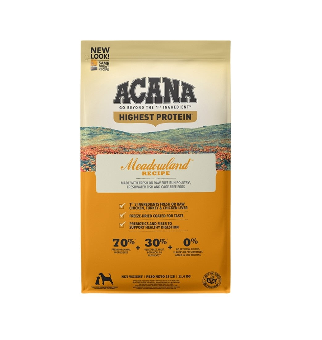 Acana Dog Food Grain Free Highest Protein Meadowlands 25lb