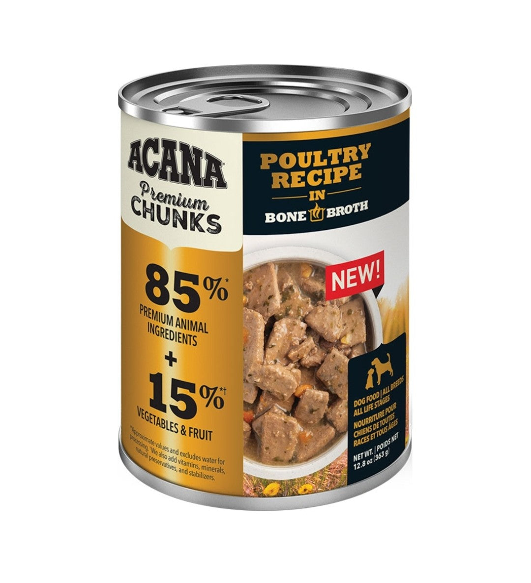 Acana Dog Food Grain Free Premium Chunks Poultry Recipe In Bone Broth 12.8 oz 12 Pack