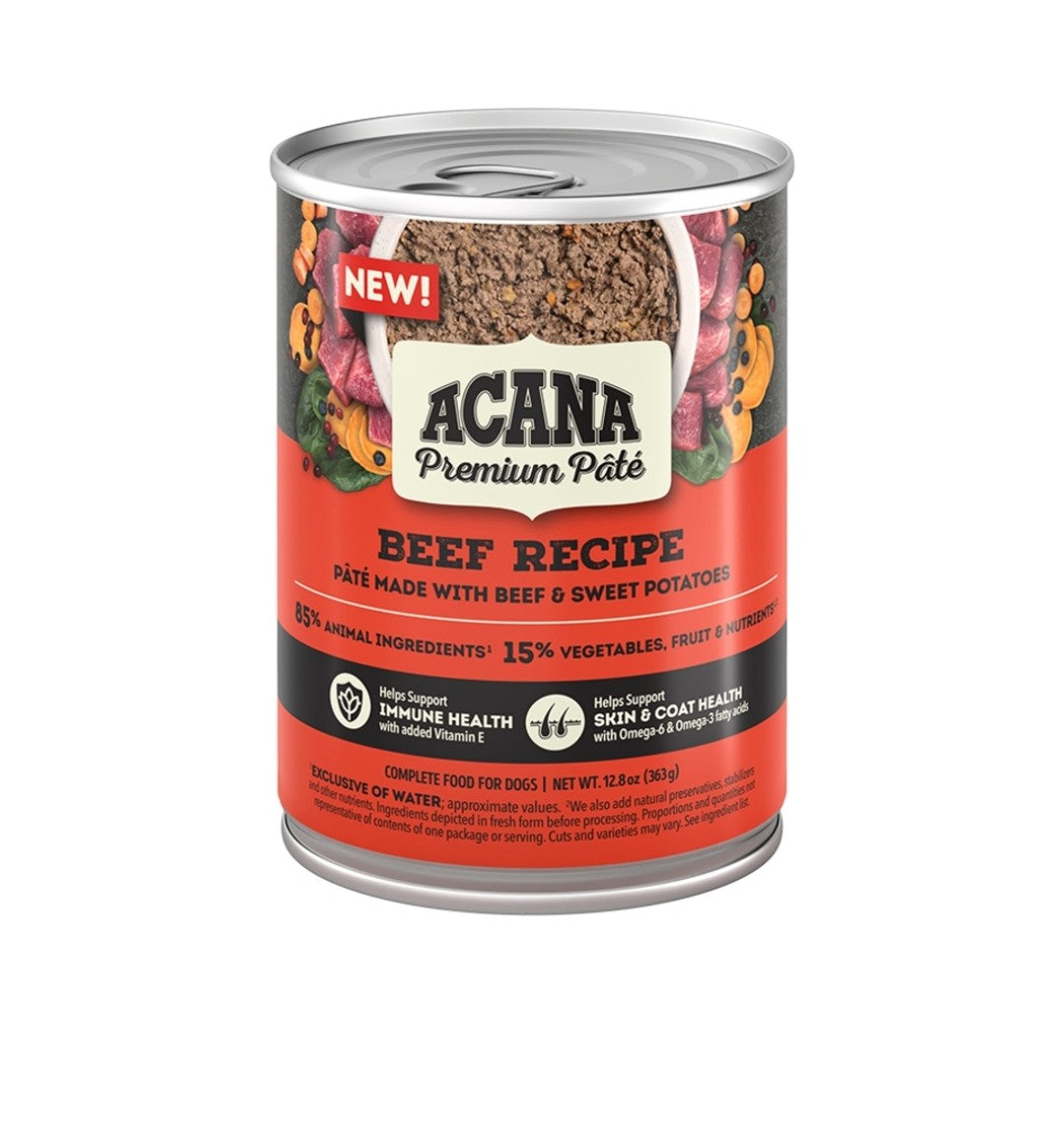 Acana Dog Food Grain Free Premium Pate Beef Recipe In Bone Broth 12.8 oz 12 Pack