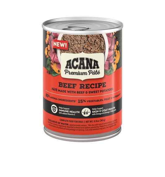 Acana Dog Food Grain Free Premium Pate Beef Recipe In Bone Broth 12.8 oz 12 Pack