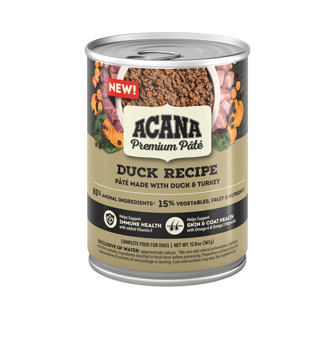 Acana Dog Food Grain Free Premium Pate Duck Recipe In Bone Broth 12.8 oz 12 Pack