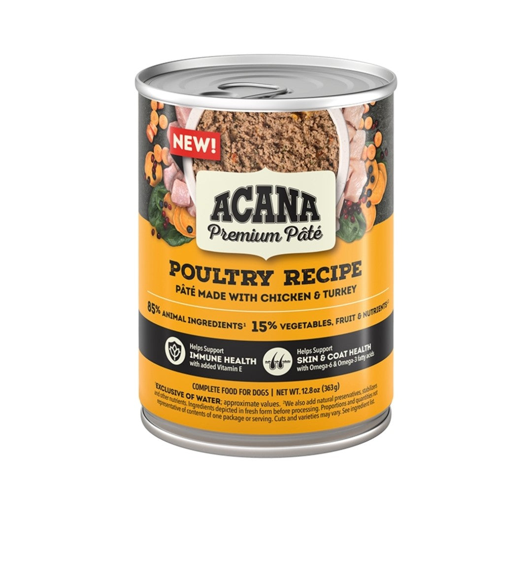 Acana Dog Food Grain Free Premium Pate Poultry Recipe In Bone Broth 12.8 oz 12 Pack