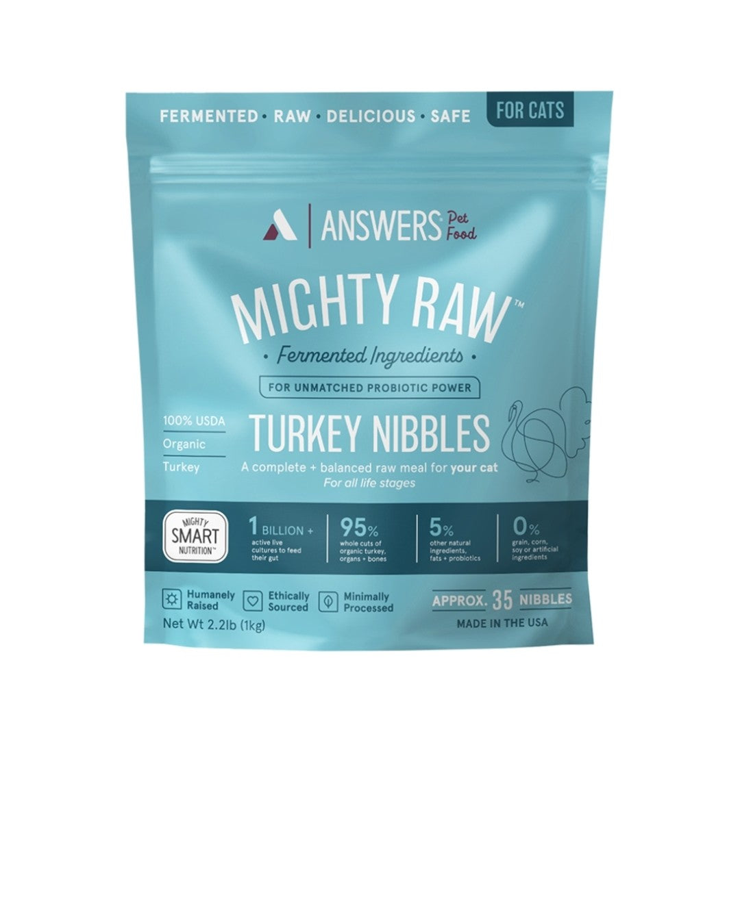 Answers Cat Mighty Raw Frozen Turkey Nibbles 2.2lb