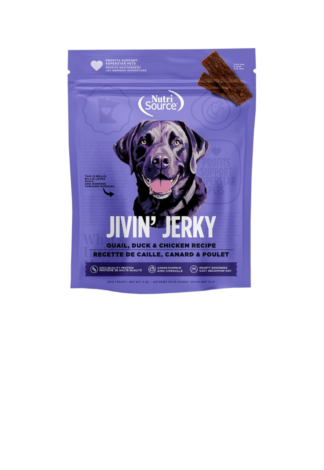 Nutrisource Dog Jivin Jerky Quail, Duck and Chicken 4oz