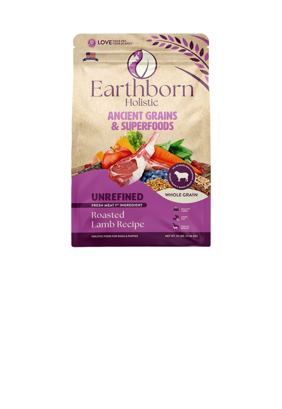 Earthborn Unrefined With Ancient Grains And Roasted Lamb 25 lbs