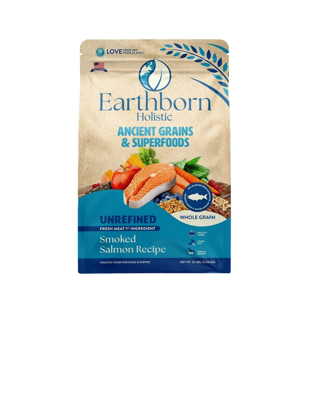 Earthborn Dog Unrefined With Ancient Grains And Smoked Salmon 25 lbs