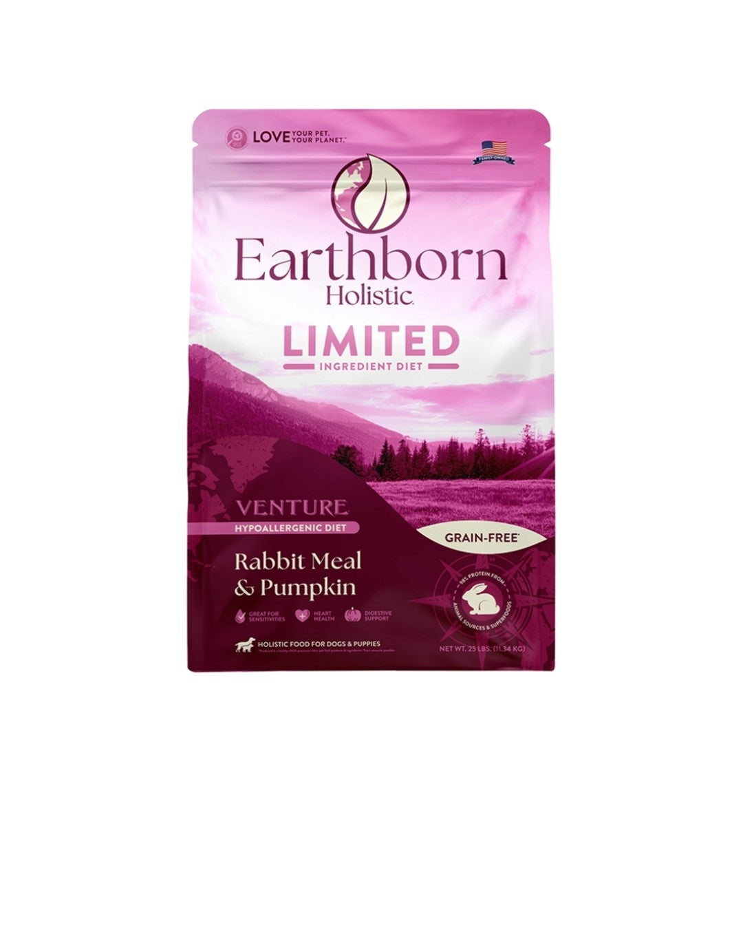 Earthborn Dog Venture Limited Ingredient Diet Grain Free Rabbit And Pumpkin 25 lbs