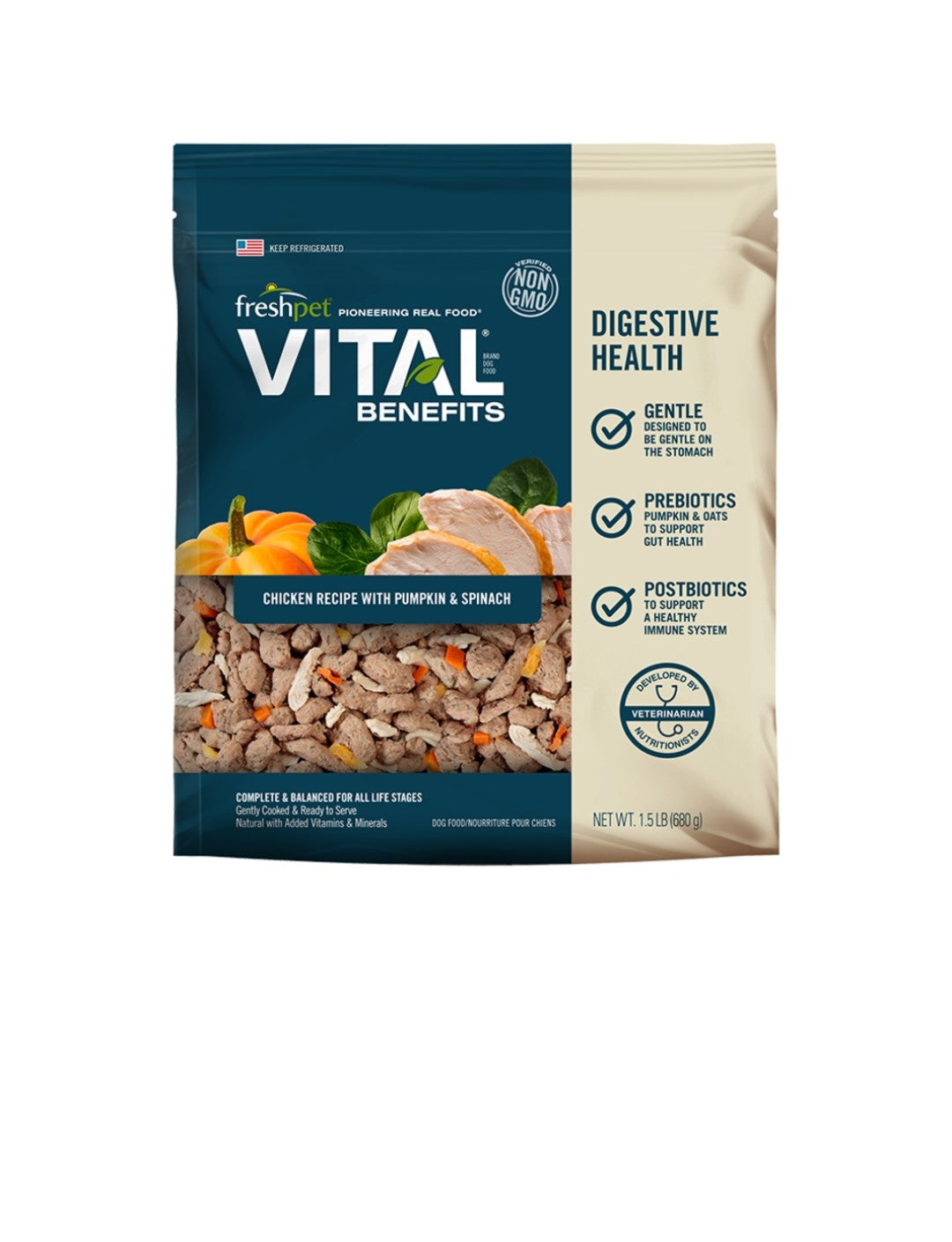 Freshpet Dog Refrigerated Vital Benefit Digestive Health Chicken 1.5 lbs